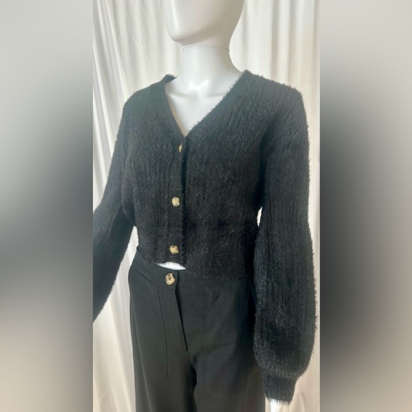 LULUS Cozy Touch Black Eyelash Knit Button-Up Cardigan Sweater - Medium - Picture 5 of 9